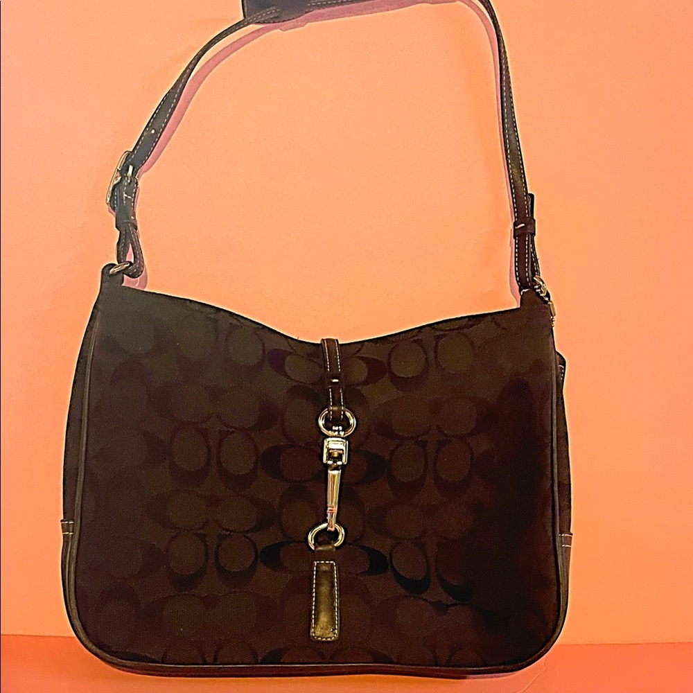 Coach black Canvas Logo Signature Purse Handbag